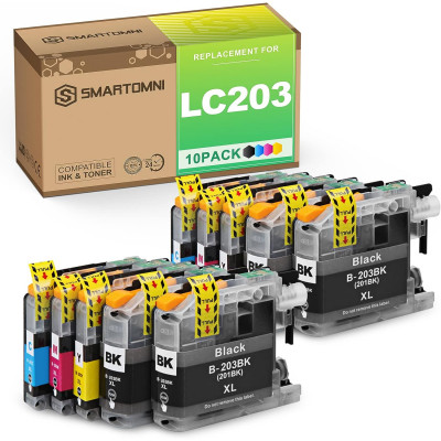 S SMARTOMNI Compatible LC203 LC201 Ink Cartridge Replacement for Brother LC203 XL LC201 XL 10 Packs