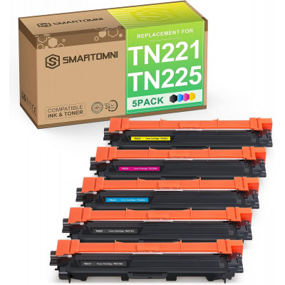 S SMARTOMNI Replacement for Brother TN221 TN225 TN-221 TN-225 Toner Cartridges - 5 Pack